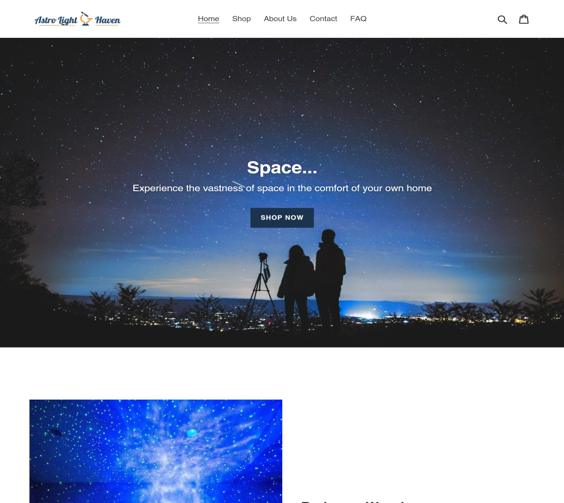 A screenshot of the home page for Astro Light Haven
