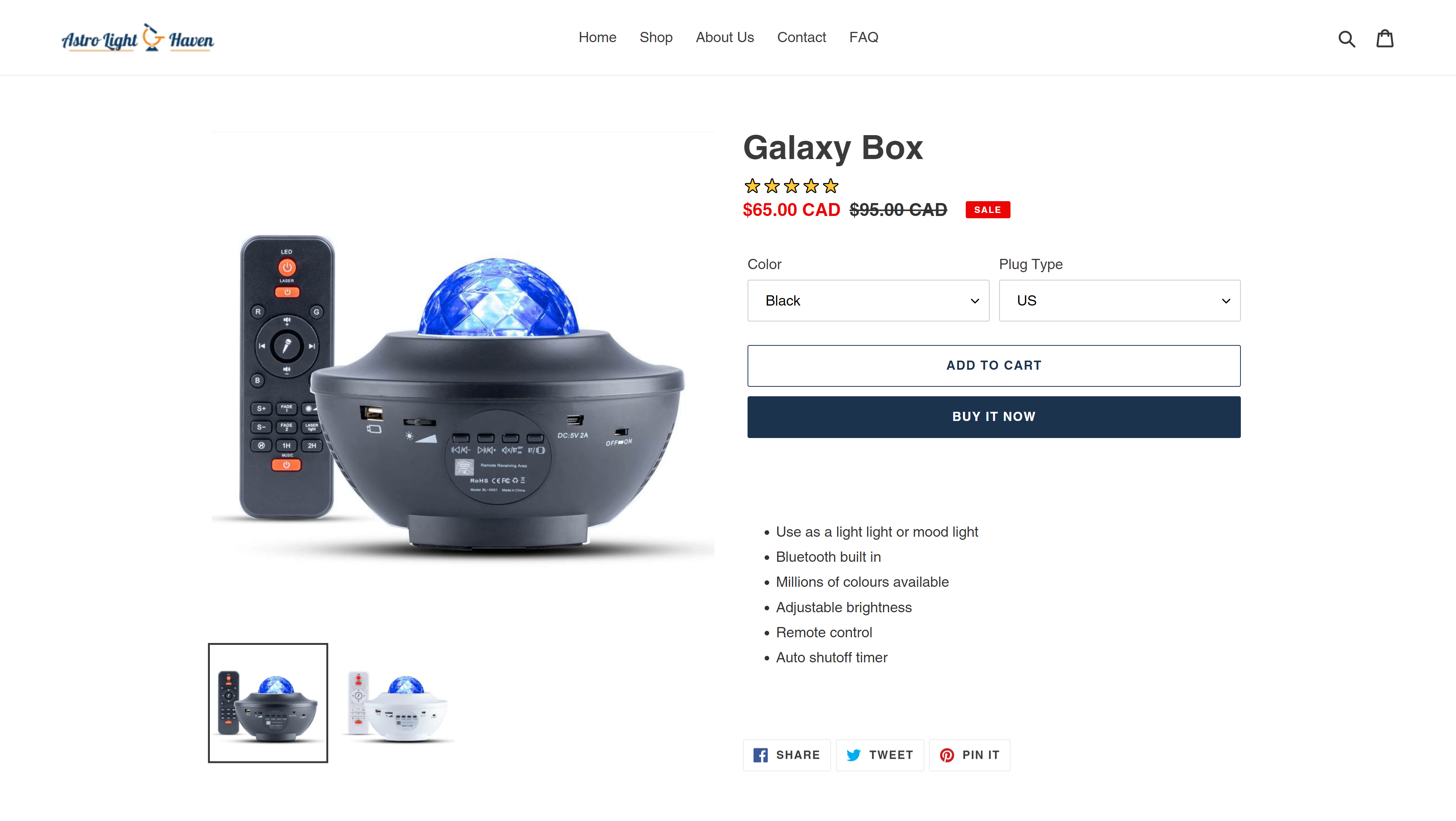 Screenshot from Astro Light Haven website