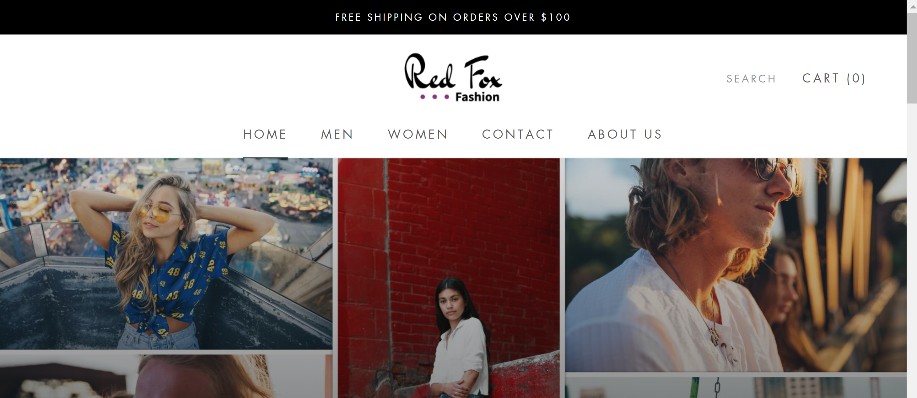A screenshot of the home page for Red Fox Fashion.