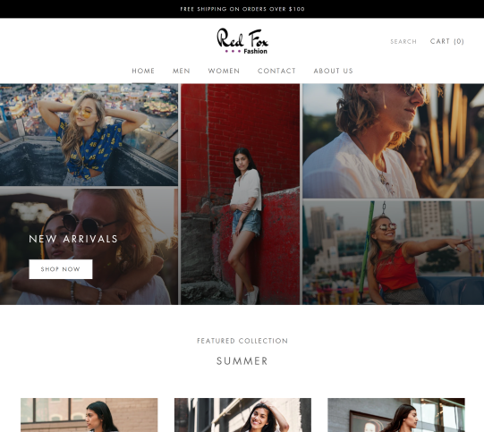 Screenshot of the home page for Red Fox Fashion.